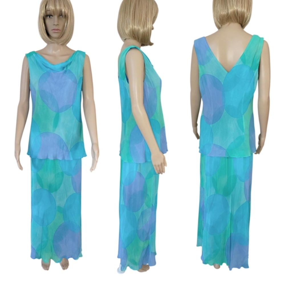 DONNA RICCO 2pc Maxi Skirt Set,  Size 12, Pastel Blue/Green, EUC